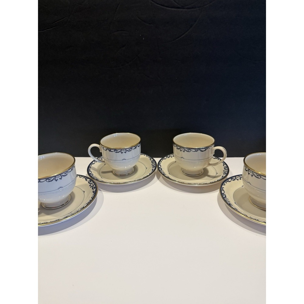 Lenox Liberty Presidential Collection Set of 4 Cups & Saucers Blue Gold USA